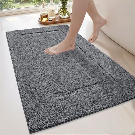 Tappetino da bagno - 40 x 60 cm - Tappetino assorbente - Lavabile in lavatrice - Antiscivolo, adatto per docce, bagni, ecc. - Grigio scuro (1/5)