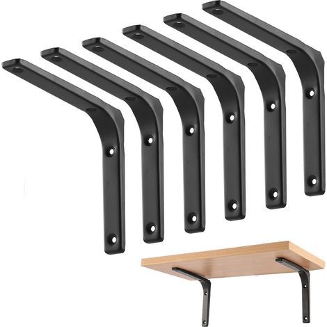 6 Pièces Équerre Étagère de Fixation Noir, Supports D'étagère Murale, pour Salon Chambre Cuisine, Support Etagère Murale en Métal (125 x 150 mm) (1/5)