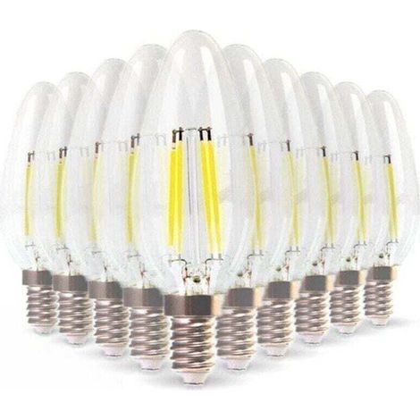 Pack de de 10 Lampe LEDs LED E14 , XU,Flamme Filament 4W Eq 40W blanc chaud 2700K, produit de haute qualité, longue durée de vie, économe en énergie, sans UV , satisfaction garantie - KZQ (1/2)