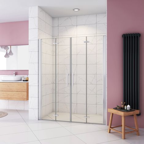 Box Doccia in Linea per Nicchia 195 cm Doppia Porta Battente 4 Ante Pieghevoli Saloon Vetro Temperato 6 mm Anticalcare 146 cm (1438-1478 mm) (1/5)
