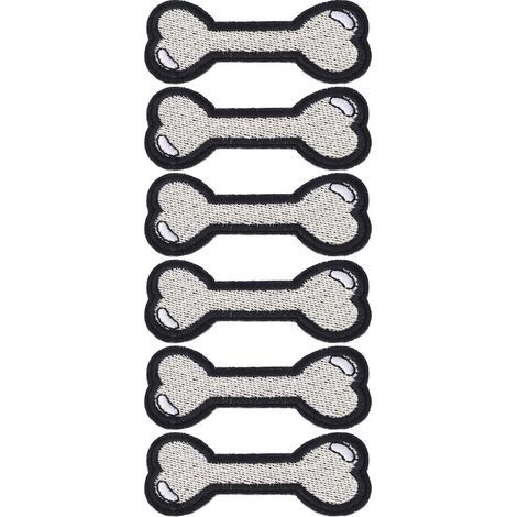 6 Stück Aufnäher mit Hundeknochenmuster, DIY-Kleidung, Baumwollmaterial, 6 x 2,7 cm / 2,4 x 1,1 Zoll, gestickter Stoffaufnäher für den Haushalt (1/5)
