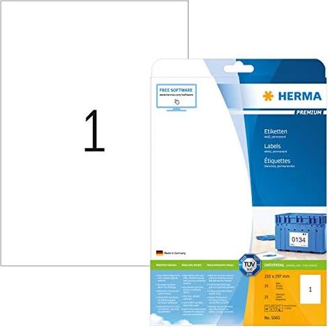 Universaletikett PREMIUM 210 x 297 mm (B x H) nicht wieder ablösbar Papier weiß 25 Etik./Pack. (1/5)