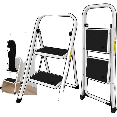Échelle Escamotable, Matériau en Acier, 2 Marches, Taille Ouverte 44,5x48x78,5 cm, Taille Pliée 44,5x4,5x86,5 cm, Capacité 150 kg (1/5)