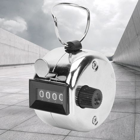 Compteur manuel BERM à 4 chiffres en alliage d'aluminium argenté avec crochet (réinitialisation par bouton en plastique) (1/5)