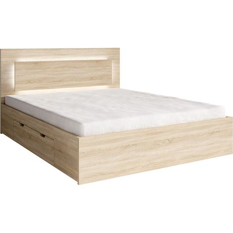 Cama NOFI 180 x 200 cm con somier y 2 cajones de almacenamiento - color roble sonoma