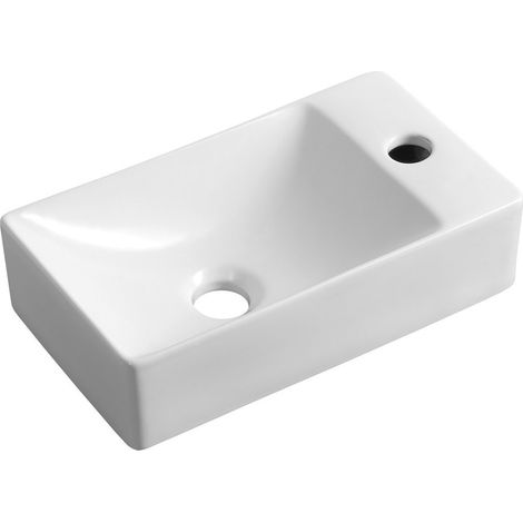 Lavabo en céramique MARGITHA 38x22cm, trou robinetterie à droite, blanc (1/4)
