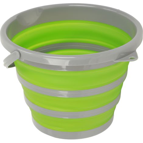 Seau pliable avec poignée de transport, facile à suspendre, en silicone vert, pour voiture et camping, grand format. (1/5)