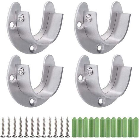 Kleiderstangenhalterungen aus Edelstahl, 4 Stück U-förmige Gardinenstangenhalterungen, robuste runde Rohrhülsen mit Schrauben (32 mm) (1/4)