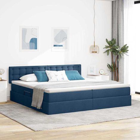vidaXL LED-Speicherbett mit Matratze Blau 200 x 200 cm Stoff (1/5)
