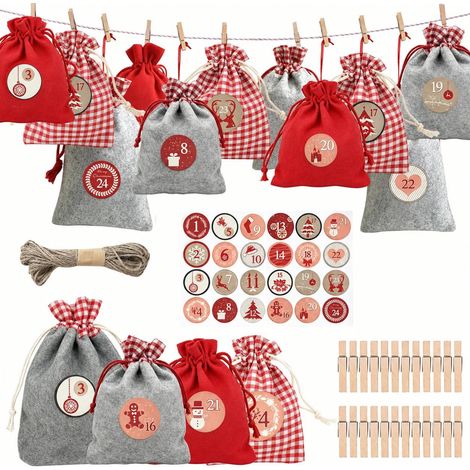 Fillable Advent Calendar - 24 cotton fabric bags with clips (1/5)