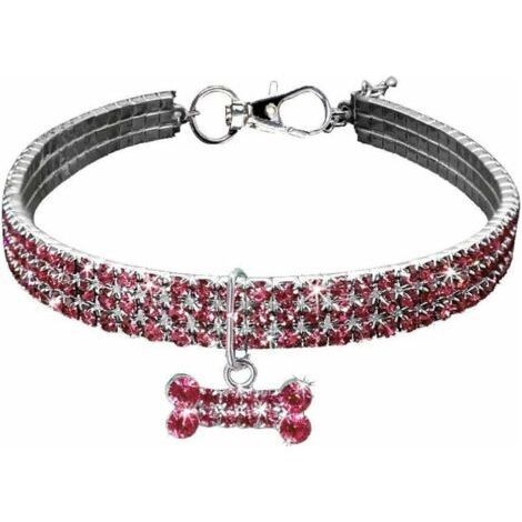 Collier pour petits chiens avec strass élastiques (30,5 cm) - Rose (1/5)