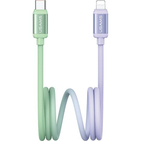 Usams Bicolor Series SJ757 PD 30W USB-C/Lightning-Kabel 1,2 m Grün/Lila (1/3)