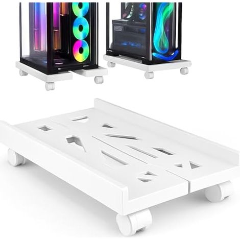 Support PC avec roulettes : support pour ordinateur PC tour réglable support CPU chariot sous bureau universel pour bureau maison bureau PC blanc (1/5)