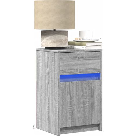 Nachttische mit LED-Leuchten 2 Stk. Grau Sonoma Holzwerkstoff