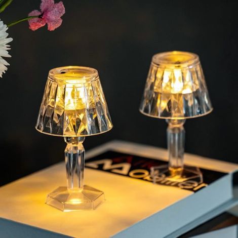 Lampe de table - Diamond - LED - Cristal acrylique - Jaune chaud - Multifonctionnelle (1/4)
