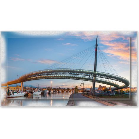 Lupia - Quadro moderno su Tela con Cornice stampata NEWEXT 75x135 cm, paesaggi localismi italiani, per casa soggiorno capezzale camera da letto hotel ufficio, PESCARA PONTE DEL MARE (1/4)