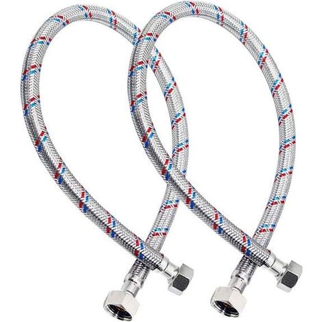 Tuyau flexible tressé - AVIZAR - 50 cm - Raccords F1/2-F3/8 - Gris - Résistant pression/corrosion