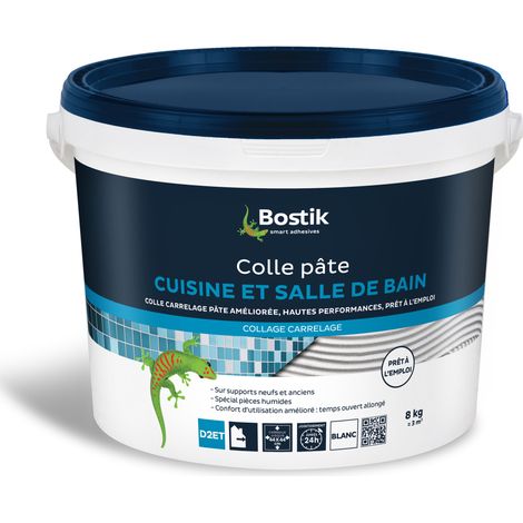 Bostik Colle Carrelage Pièces Humides - Cuisine et Salle de Bain - Mur Intérieur- En Pâte Prêt à l'emploi -
Blanc - 8 kg - (1/4)