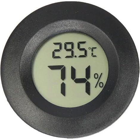 Schwarzes digitales Thermometer und Hygrometer, 4,5 x 4,5 x 1,4 cm, rund, integriertes elektronisches Thermometer und Hygrometer für Reptilien. (1/5)
