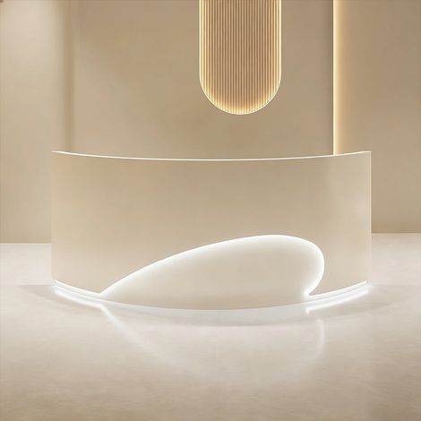 Empfangstheke Theke geschwungene Tresen Kasse Empfangstresen Beige 240cm