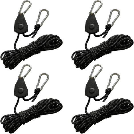 Lot de 4 cordes de tension réfléchissantes de 4 m avec tendeur de corde, corde réglable à cliquet avec crochet, corde de paracorde, corde de tente, tendeur de tente, tendeur de tente, bâche de camping (1/5)