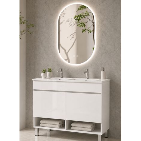 Mobile bagno con piedini con lavabo extrapiano ORIGENBATH NEBARI senza specchio 120x45 cm doppio lavabo bianco (1/3)