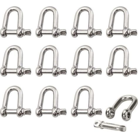 Manille Inox 12 Pièces M4 Manille Inox Acier Manille de Levage Manille D'anneau de D de Chaîne Manille Goupille Vis Boucle Manille Droite Joint Fermoir pour Chaîne (1/5)