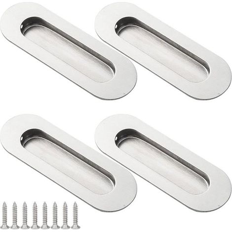 Poignées de porte coulissantes, 4 pièces poignées ovales encastrées avec vis, pour portes coulissantes d'armoire argent (1/4)