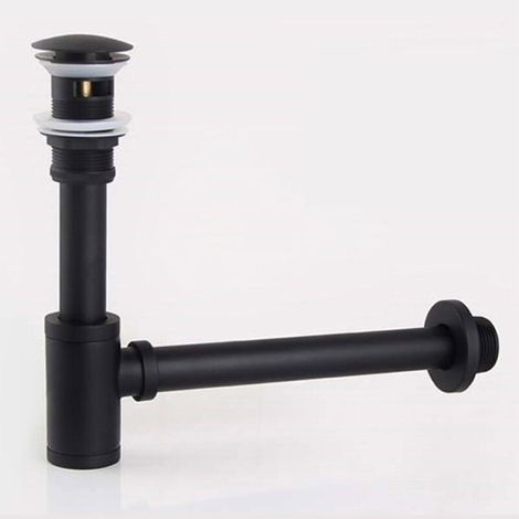 Siphon de salle de bain en laiton noir, piège à bouteille avec Kit de vidange Pop-Up P-TRAP, débordement de matériel de déchets (1/5)