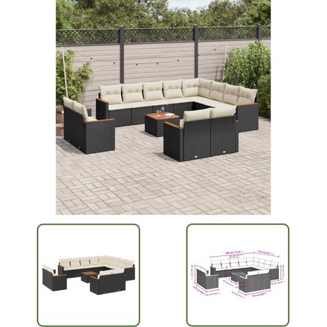 The Living Store 13-tlg. Garten-Sofagarnitur mit Kissen Schwarz Poly Rattan - Gartenmöbel Set - Esszimmergarnitur - Outdoor Möbel - Rattan Sofa - Lounge Garnitur (1/3)
