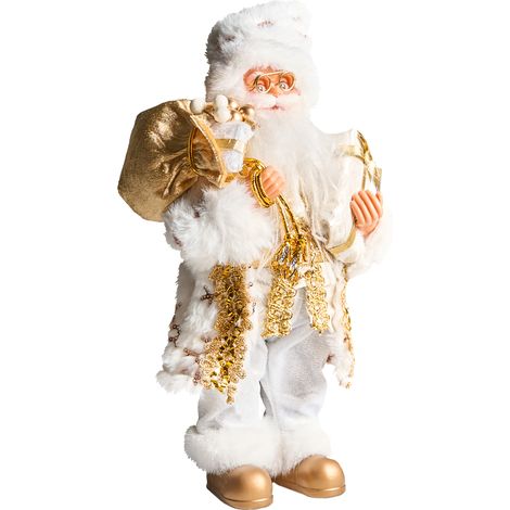 Decoración de Navidad Papá Noel figura de pie adorno navideño blanco/dorado Straumsfjorden