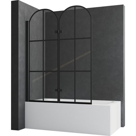 Duschwand für Badewanne 120x140 cm 2 Teilig faltbar Schwarz Badewannenaufsatz Duschtrennwand Badewannenfaltwand, 6 mm Sicherheitsglas