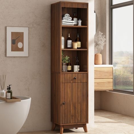 Mueble de baño alto de 172 cm, puerta reversible, cajón, MDF color nogal HAVRYA
