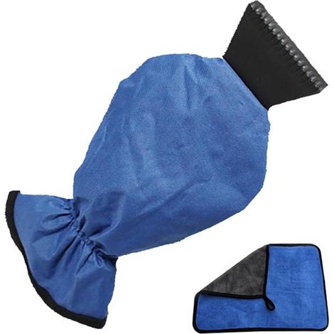 Eiskratzer – Auto-Eiskratzer mit Handschuh, Windschutzscheiben-Eiskratzer, Winter-Eiskratzer, Auto-Eiskratzer mit Ersatztuch für Autos, Blau (1/2)