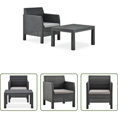 vidaXL Chaise de jardin - Salon de jardin 2 pcs avec coussin PP Rotin Anthracite (1/5)