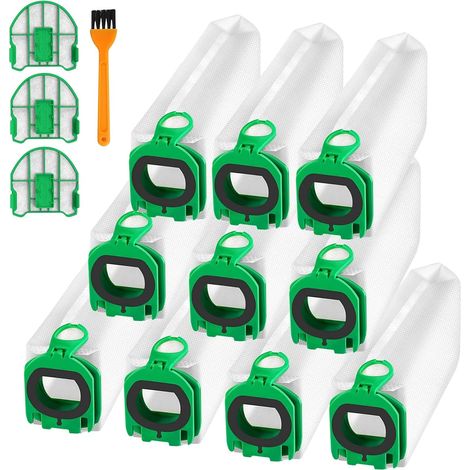 10 Pack Vacuum Cleaner Bags for Vorwerk Kobold VB100 VB 100, Replacement Dust Bag for Vorwerk Kobold FP100 FP 100 Vacuum Cleaner with 2 Motor Filters + 1 Cleaning Brush