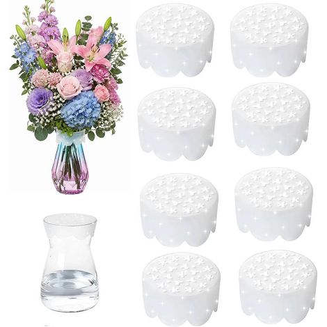 Support à fleurs en verre transparent pour vases, grille en silicone pour compositions florales, lot de 8 supports réutilisables pour tiges florales, support à fleurs extensible et flexible (1/5)