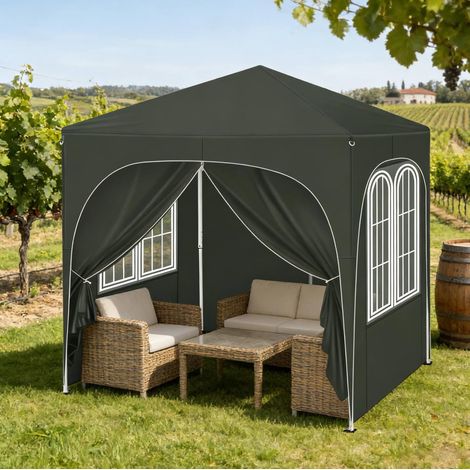 Tonnelle pliante 200x200x250 cm métal et tissu Oxford gris, parois amovibles pour jardin – MEUBLIV (1/5)
