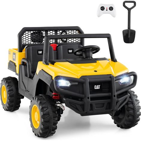 COSTWAY Camion Ribaltabile Elettrico Caterpillar, 24V Macchina Eletrrica per Bambini a 2 Posti, con Telecomando 4 Motori Avvio Morbido e Sospensione a Molla, 3-8 Anni (1/5)