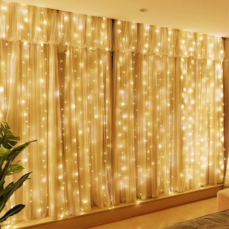 Lichterkette mit 300 LEDs, 3 x 3 m, USB-Anschluss, 8 Modi & Timer-Fernbedienung, für Weihnachten, Hochzeiten, Geburtstage, Fensterdekoration, Zuhause, warmweiß (1/5)