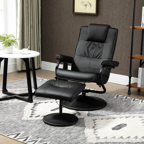 Fauteuil inclinable avec repose-pieds, fauteuil TV pivotant à 360° avec fonction massage, fonction inclinable, fauteuil de massage avec poche latérale, fauteuil TV en similicuir pour salon, noir