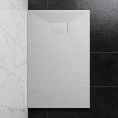 NRG 1200 x 700mm SMC White Rectangle Slate Effect Bathroom Shower Tray