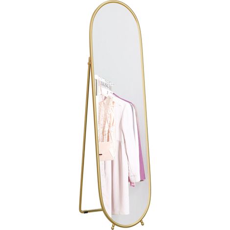 Grand miroir sur pied, miroir ovale, cadre en métal doré, avec support pour entrée, chambre, dressing, 40 x 160 cm