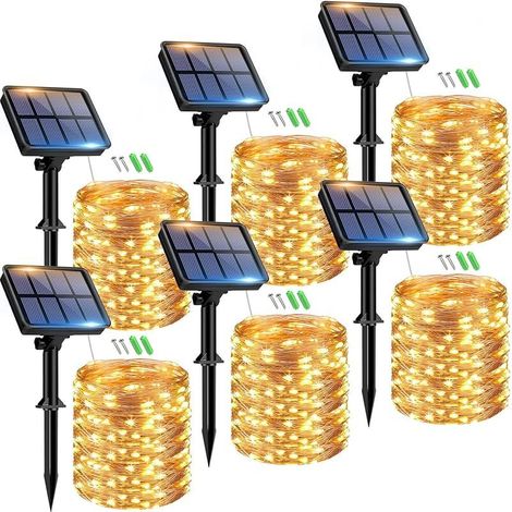 Solar Lichterkette Aussen, 6x15M 150 LED Solarlichterkette Außen Wetterfest 8 Modi IP65 Wasserdicht Kupferdraht Lichterkette Außen Solar Outdoor für Garten Terrasse Baum Hof Party (Warmweiß) (1/5)