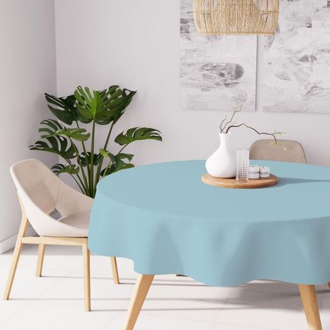 Nappe anti-tâches ronde 180 cm ALIX bleu glacier, par Soleil d'ocre