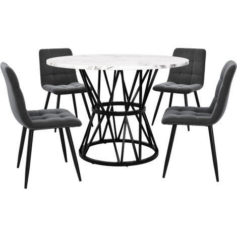 Ensemble de salle à manger (5 pièces), ensemble comprenant une table et 4 chaises, ensemble moderne pour cuisine et salle à manger, table de cuisine ronde de 100 cm de diamètre, chaises de salle à man (1/5)