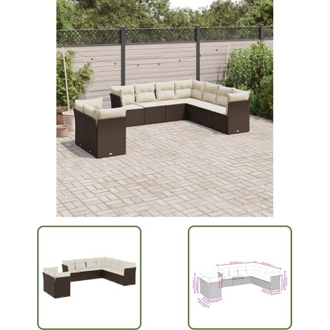 The Living Store 9-tlg. Garten-Sofagarnitur mit Kissen Braun Poly Rattan - Gartenmöbel - Outdoor Möbel - Rattan Sofa - Lounge Set - Gartenlounge