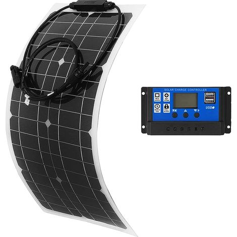 Panneau solaire monocristallin flexible de 25 watts 12 volts pour camping-cars et plus (1 ×30A-Controller) (1/5)