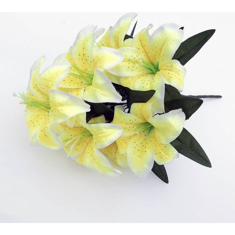 2 pièces lys artificiel 10 têtes faux lys fleur artificielle fête de mariage décor Bouquet maison hôtel bureau jardin artisanat Art décor jaune (1/4)