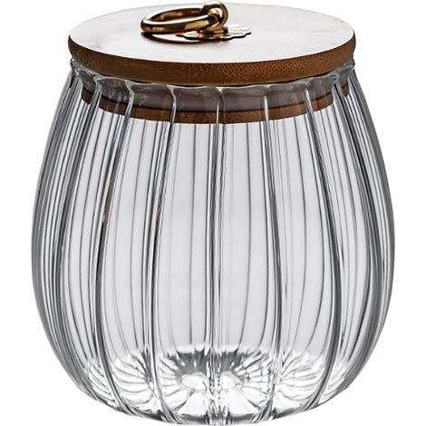 Bocal en verre transparent de 750 ml avec couvercle hermétique en bois d'acacia pour café, thé, épices, sucre, biscuits et noix (1/4)